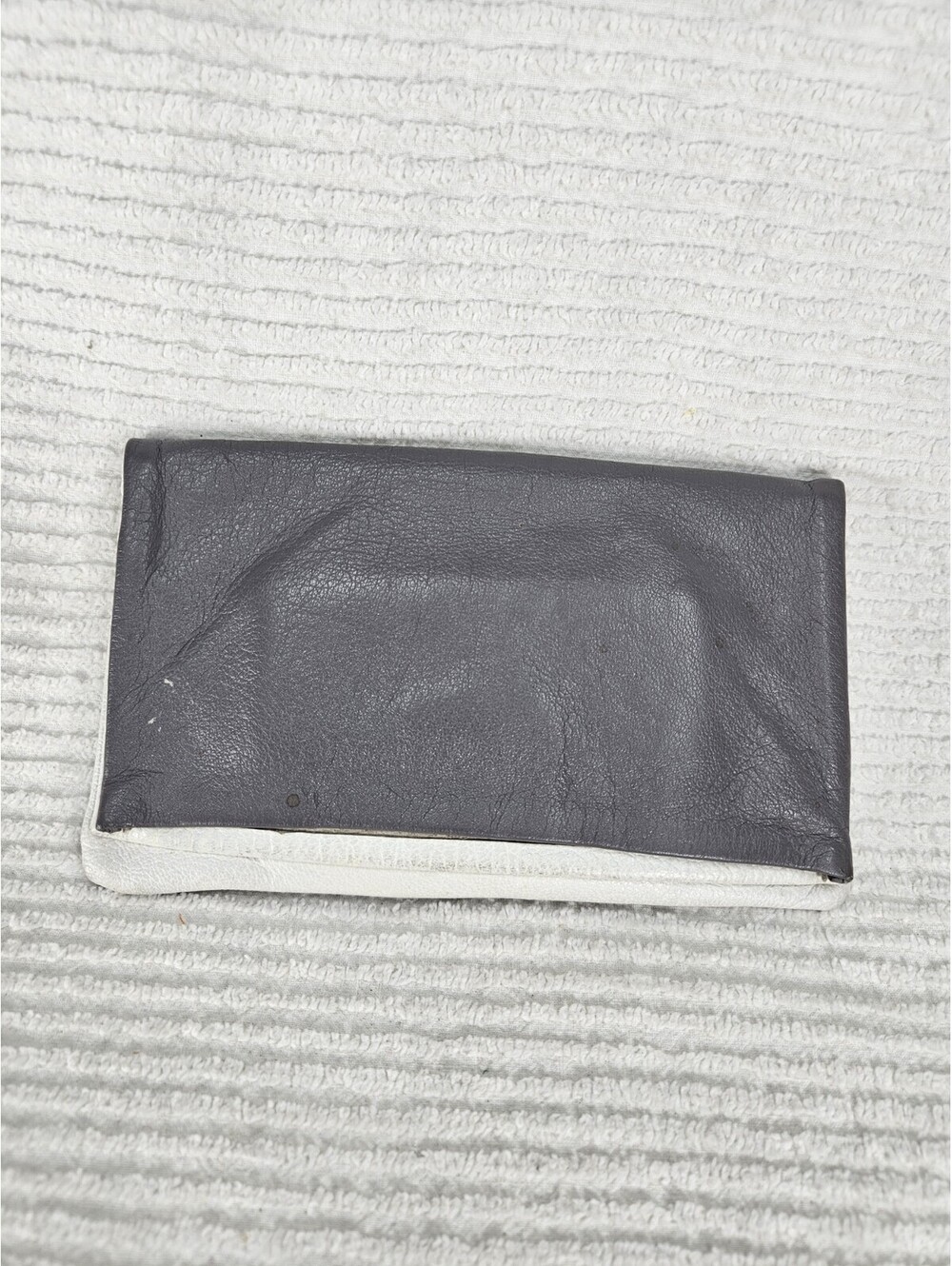 Vintage 1960s Leather Wallet Sack Purse Kressline Grab Bag White Gray Retro